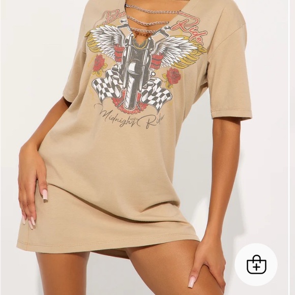 Fashion Nova Beige Graphic Mini Dress - Picture 1 of 4